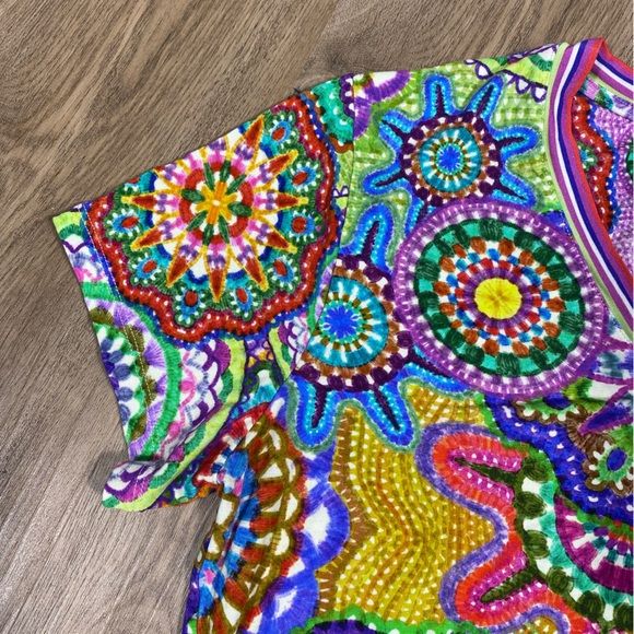 Johnny Was Janie Favorite Short Sleeve V-Neck Tee colorful mosaic print Large - Picture 5 of 13